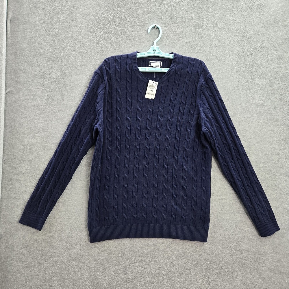 Club Room Men‎ Sweater 2XL Blue Cable Knit Long Sleeve Crew Neck Pullover NWT